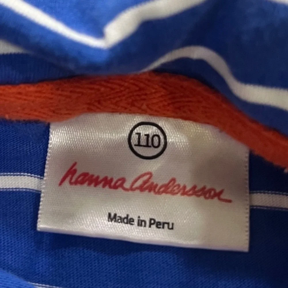 Hanna Andersson Boys Blue White Striped Polo Shark Embroidered Shorts Set Size 5